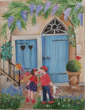 Devant la porte bleu